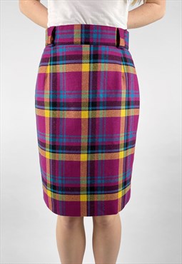 80's Vintage ladies Pink Tarten Check Ladies Pencil Skirt 10