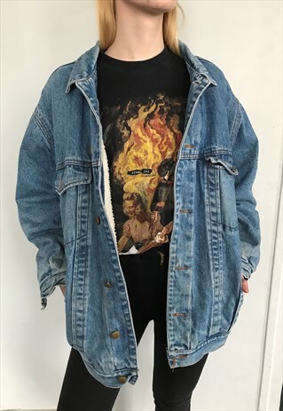 VINTAGE 90' OLDSCHOOL COOL UNISEX SHEEPSKIN DENIM JACKET