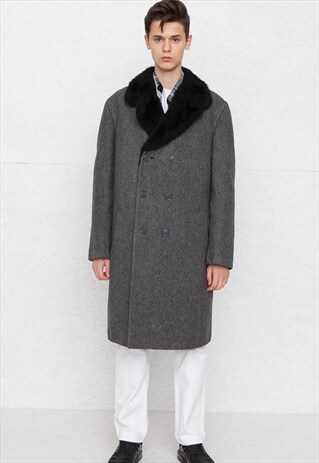 VINTAGE GREY SHERPA SHEARLING LONG COAT