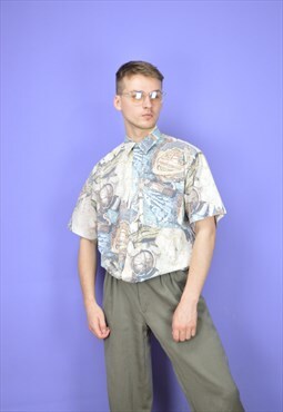 Vintage graphic abstract print short sleeve shirt