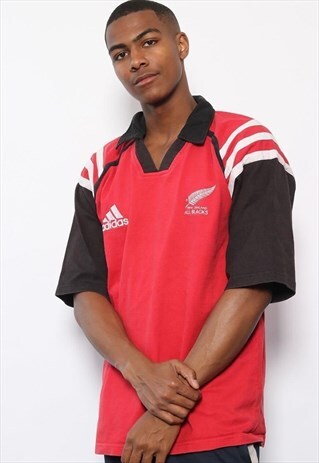 VINTAGE ADIDAS ALL BLACKS NEW ZEALAND RUGBY SHIRT RED