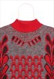 UNKNOWN 90'S KNITTED CREWNECK JUMPER / SWEATER MEDIUM RED