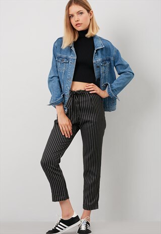 PINSTRIPES BELTED TROUSERS