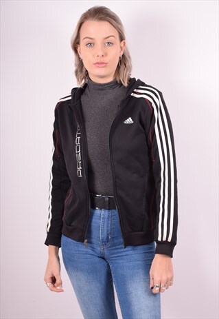 ADIDAS WOMENS VINTAGE HOODIE JACKET MEDIUM BLACK 90S