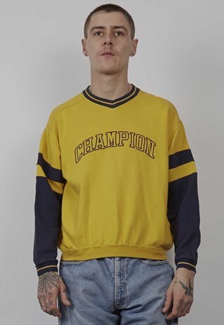 VINTAGE 90'S V-NECK CHAMPION YELLOW/ NAVY SWEATER