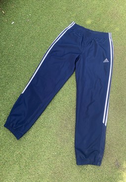 Adidas navy blue & white shell suit tracksuit bottoms small 