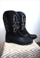 VINTAGE BLACK GENUINE LEATHER BIKER BOOTS SHOES COWBOY BOOTS