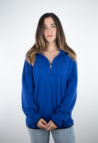 VINTAGE CHAMPION 1/4 ZIP PLAIN BLUE FLEECE SWEATSHIRT