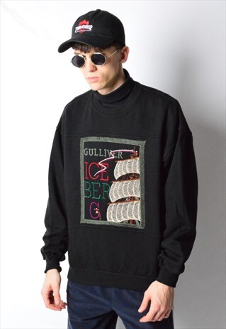 VINTAGE 90S BLACK EMBROIDERED GULLIVER SWEATSHIRT