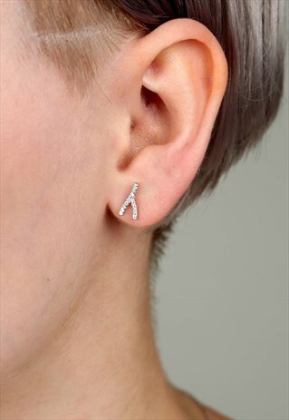 GEOMETRIC WISHBONE CRYSTAL EARRINGS