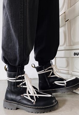 Hiking boots skiing inspired platform Martens shoes in black