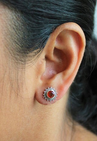 STERLING SILVER AND RED STONE EVERYDAY STUD EARRINGS