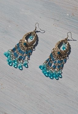 Deadstock blue/silver beaded long earrings 