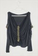 90S BLACK GOLD DETAILED BEADED COLD SHOULDER GRUNGE TOP