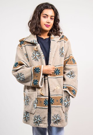 VINTAGE 90'S HOODED FLEECE COAT DUFFLE JACKET