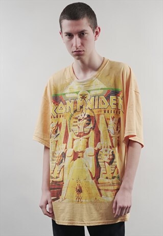 RARE 80'S IRON MAIDEN POWERSLAVE YELLOW BAND T-SHIRT