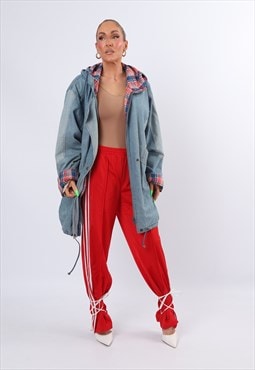 Vintage 90's Denim Jacket Lined Long Hooded L / XL (D1T)