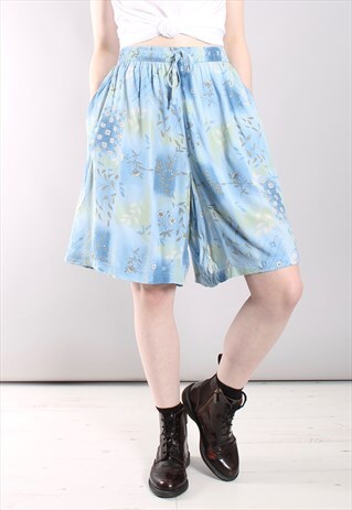 VINTAGE 90S FLORAL PASTEL BLUE HIGH WAISTED CULOTTE SHORTS
