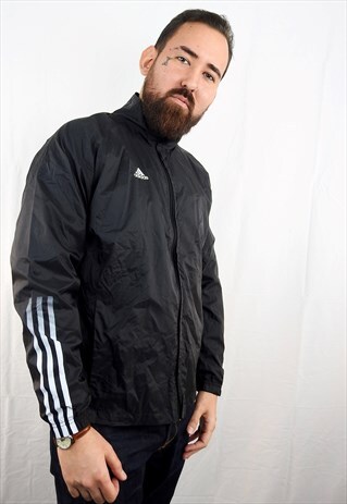VINTAGE BLACK ADIDAS NYLON ZIPPED WINDBREAKER