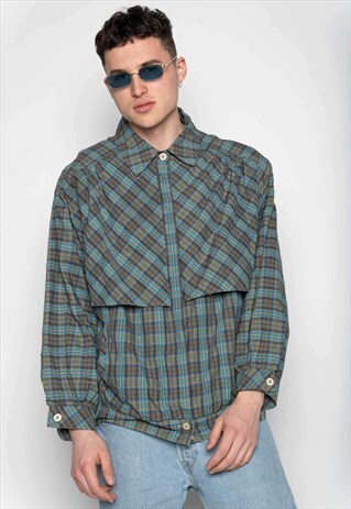 BLUE GREY CHECK PATTERN SUMMER JACKET L
