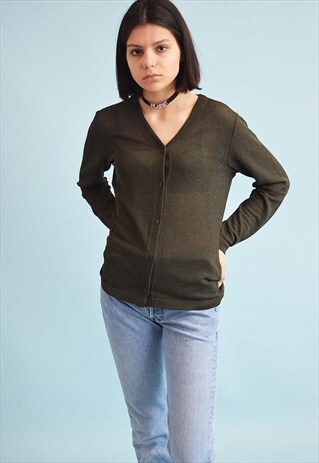 90'S RETRO GRUNGE KNIT SHEER MOMS CARDIGAN TOP