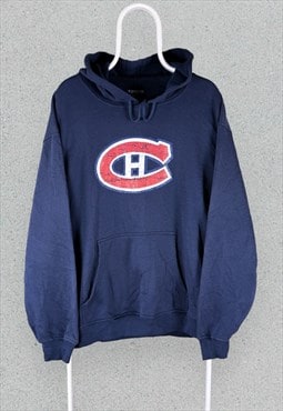 Vintage Reebok Montreal Canadiens Hoodie Blue Mens XL