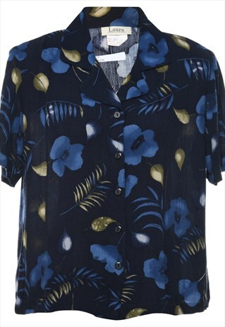 VINTAGE NAVY FLORAL HAWAIIAN SHIRT - L
