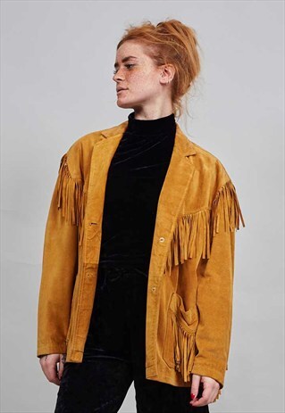 VINTAGE 70'S TAN SUEDE FRINGE JACKET