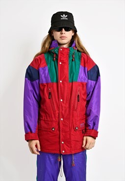 80s vintage hooded parka ski jacket men retro snow coat 90s