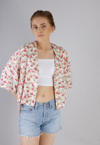 VINTAGE REWORKED CROPPED PATTERNED SHIRT Z293