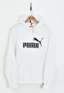 Vintage Puma Hooded Sweatshirt White Medium