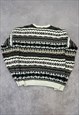 EDDIE BAUER KNITTED JUMPER ABSTRACT PATTERNED GRANDAD KNIT