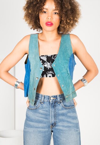VINTAGE 80S SUEDE PATCHWORK WAISTCOAT S2966