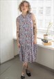 Vintage 80's Multicolour Flower Print Sleeveless Midi Dress
