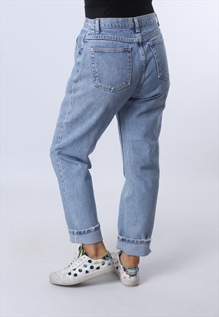HIGH WAISTED DENIM JEANS TAPERED LEG VINTAGE UK 12 (K94F)