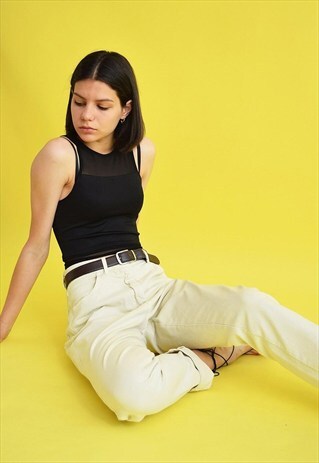 90'S RETRO REGULAR WAIST STRAIGHT CUT CREAM DENIM JEANS