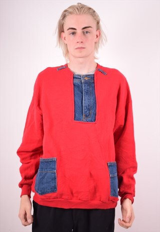 LEE MENS VINTAGE SWEATSHIRT JUMPER 2XL RED 90S