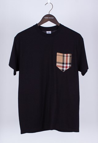 REMADE BLACK T-SHIRT WITH BURBERRY POCKET