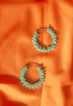 Turquoise Sequin Beaded Hoop Earrings