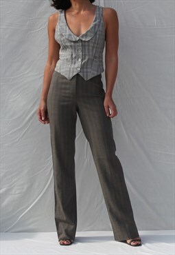 Vintage grey striped virgin wool blend high waist trousers