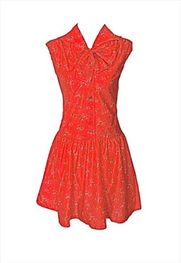 1960s Red Floral Vintage Mini Dress And Headband 