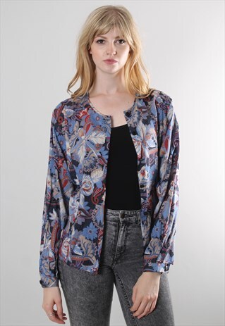 VINTAGE 80S FLORAL PAISLEY PATTERNED BUTTON BLOUSE TOP