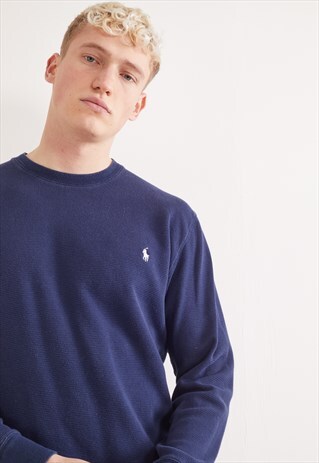 VINTAGE RALPH LAUREN LONG SLEEVE WAFFLE TOP BLUE