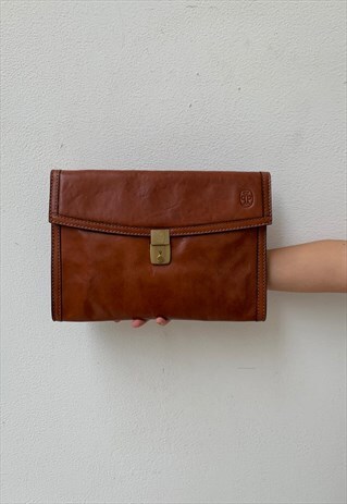 VINTAGE 1980S PRINCIPE MADE IN ITALY REAL BROWN LEATHER BAG