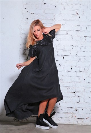 BLACK GOWN/ LINEN DRESS/ LEATHER DRESS/ LOOSE DRESS/ DISCO