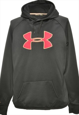 BEYOND RETRO VINTAGE BLACK UNDER ARMOUR PRINTED HOODIE - L