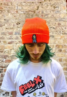 Orange acrylic qravers man beanie hat 