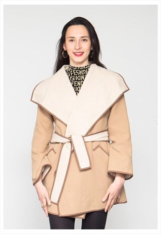 VINTAGE BEIGE CAMEL WOOL WRAP KIMONO COAT