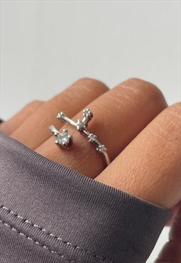 adjustable silver aries star sign constellation ring