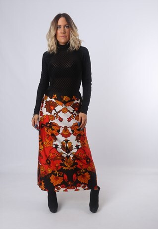 FLORAL PRINT SKIRT HIGH WAISTED LONG VINTAGE UK 12 (BV4B)